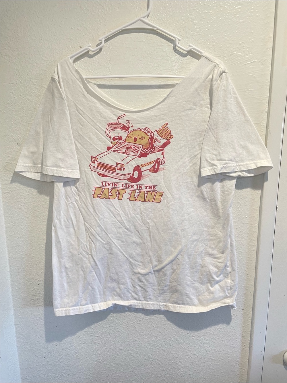 ✨🥤 Off Shoulder "Fast Lane" Cute Taco & Fries Tee XL 🌮✨